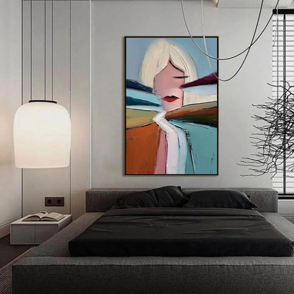 ECLAT: Modern Abstract Portrait Oil Painting with Textured Brushstrokes | black frame version on white wall