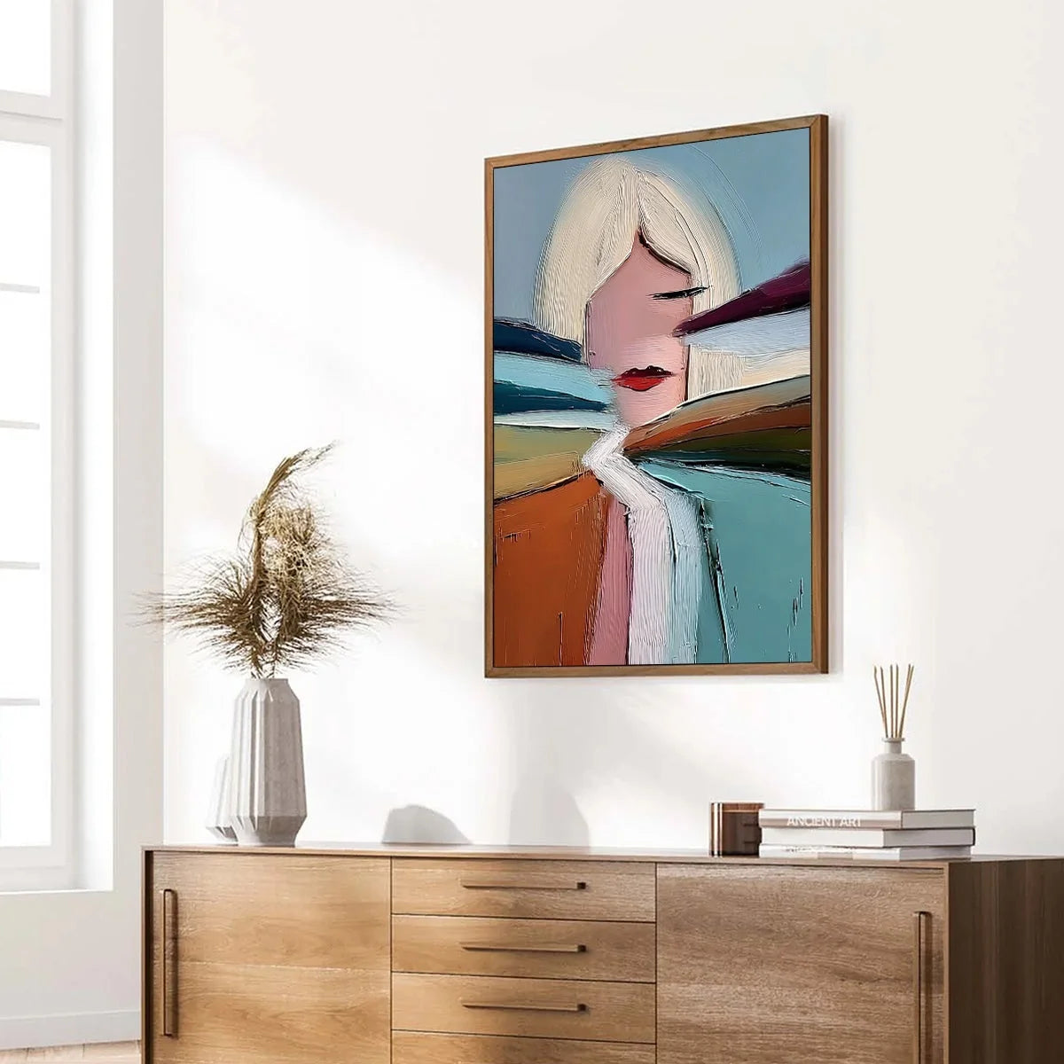 ECLAT: Modern Abstract Portrait Oil Painting with Textured Brushstrokes | beige palette, original Hand-painted on premium stretched canvas using artist-grade oils; rich layered surface combines smo...