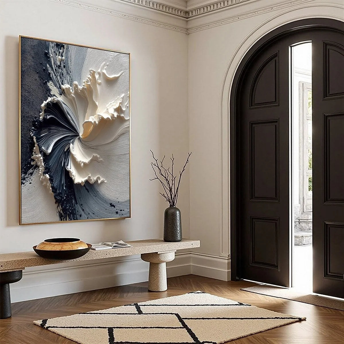 ECLIPSE IN BLOOM: Textured Wabi Sabi Abstract Floral Painting | beige palette, original Hand-painted on premium stretched canvas using artist-grade oils; rich layered surface combines smooth gradie...