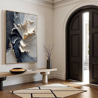 ECLIPSE IN BLOOM: Textured Wabi Sabi Abstract Floral Painting | beige palette, original Hand-painted on premium stretched canvas using artist-grade oils; rich layered surface combines smooth gradie...