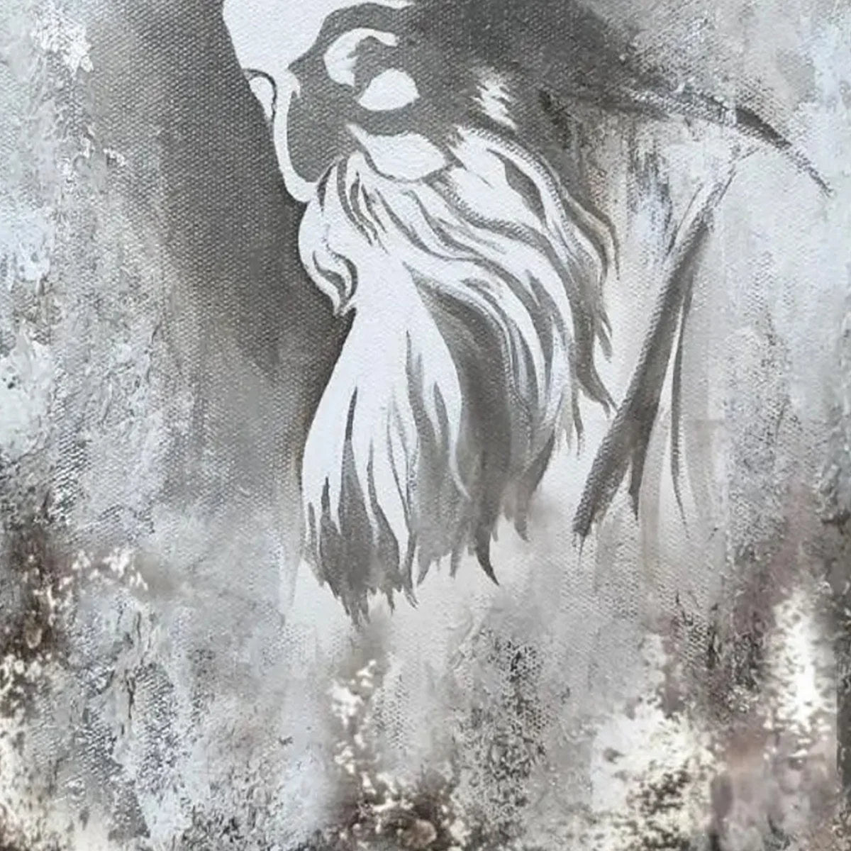 ELDER'S WHISPER: Minimalist Monochrome Figurative Portrait Painting | black frame version on white wall