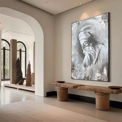 ELDER'S WHISPER: Minimalist Monochrome Figurative Portrait Painting | Minimalist mood, soft natural light studio shot