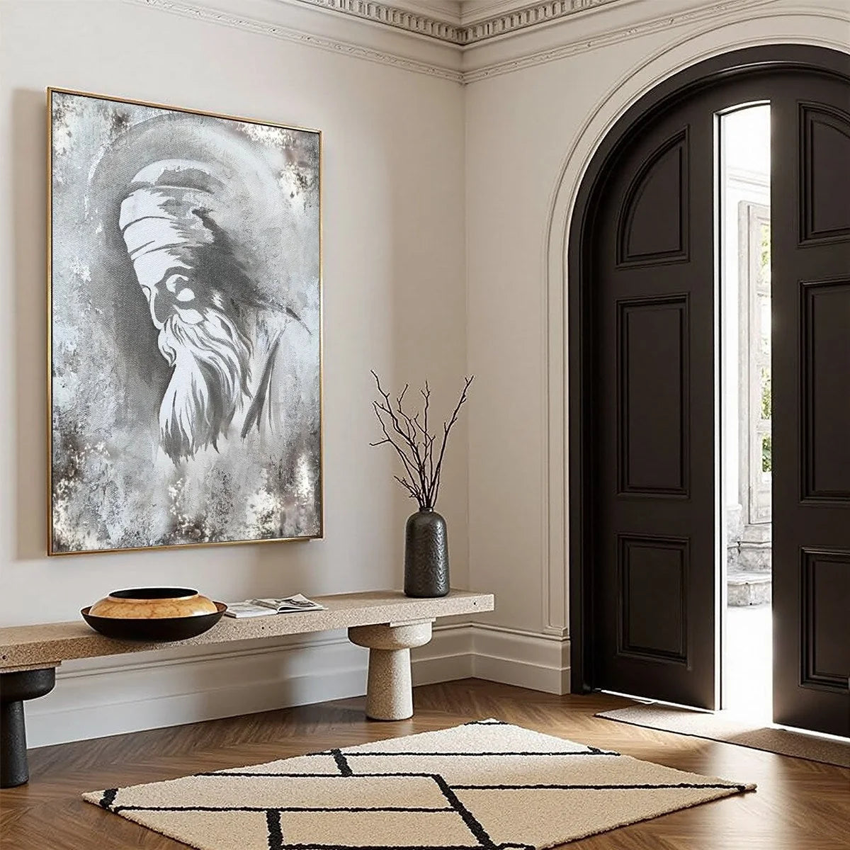 ELDER'S WHISPER: Minimalist Monochrome Figurative Portrait Painting | beige palette, original Hand-painted on premium stretched canvas using artist-grade oils; rich layered surface combines smooth ...