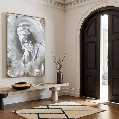 ELDER'S WHISPER: Minimalist Monochrome Figurative Portrait Painting | beige palette, original Hand-painted on premium stretched canvas using artist-grade oils; rich layered surface combines smooth ...