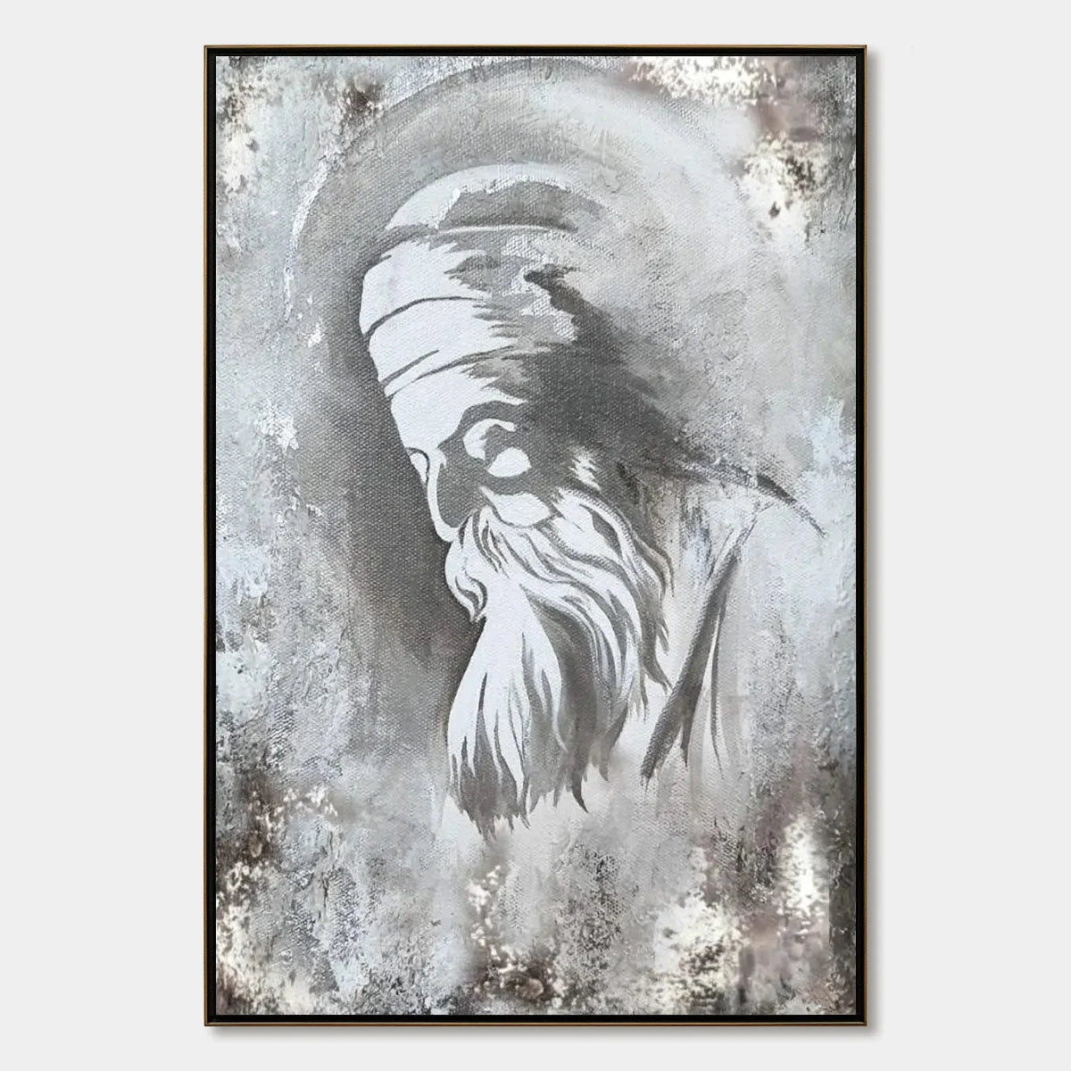ELDER'S WHISPER: Minimalist Monochrome Figurative Portrait Painting | hanging in ELDER'S WHISPER: Minimalist Monochrome Figurative Portrait Painting featuring layered textured brushwork in refined ...