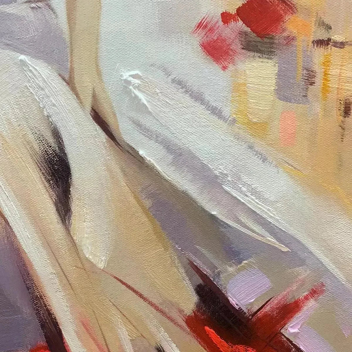 Elegant Lady in Red Dress Oil Painting - Abstract Art | rectangular format, hand-painted canvas edge