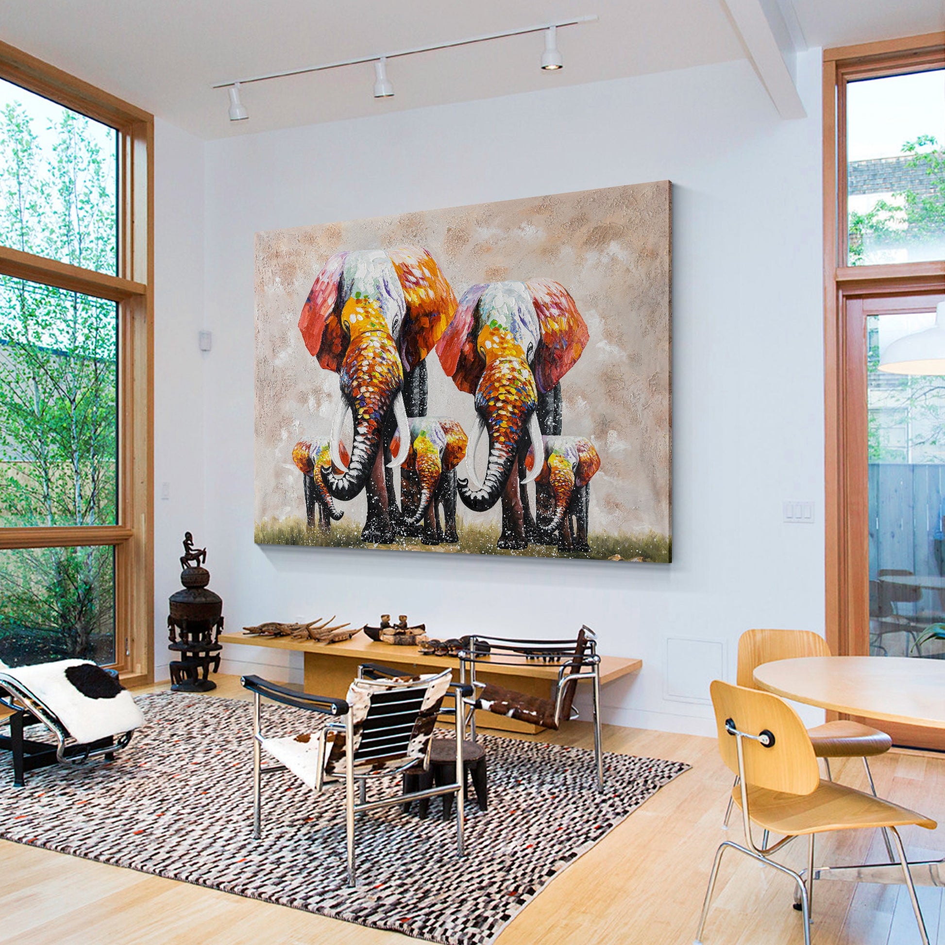 Elephant Family Canvas Painting Original, Palette Knife Textured Painting, Livin #3