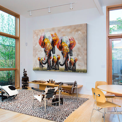 Elephant Family Canvas Painting Original, Palette Knife Textured Painting, Livin #3