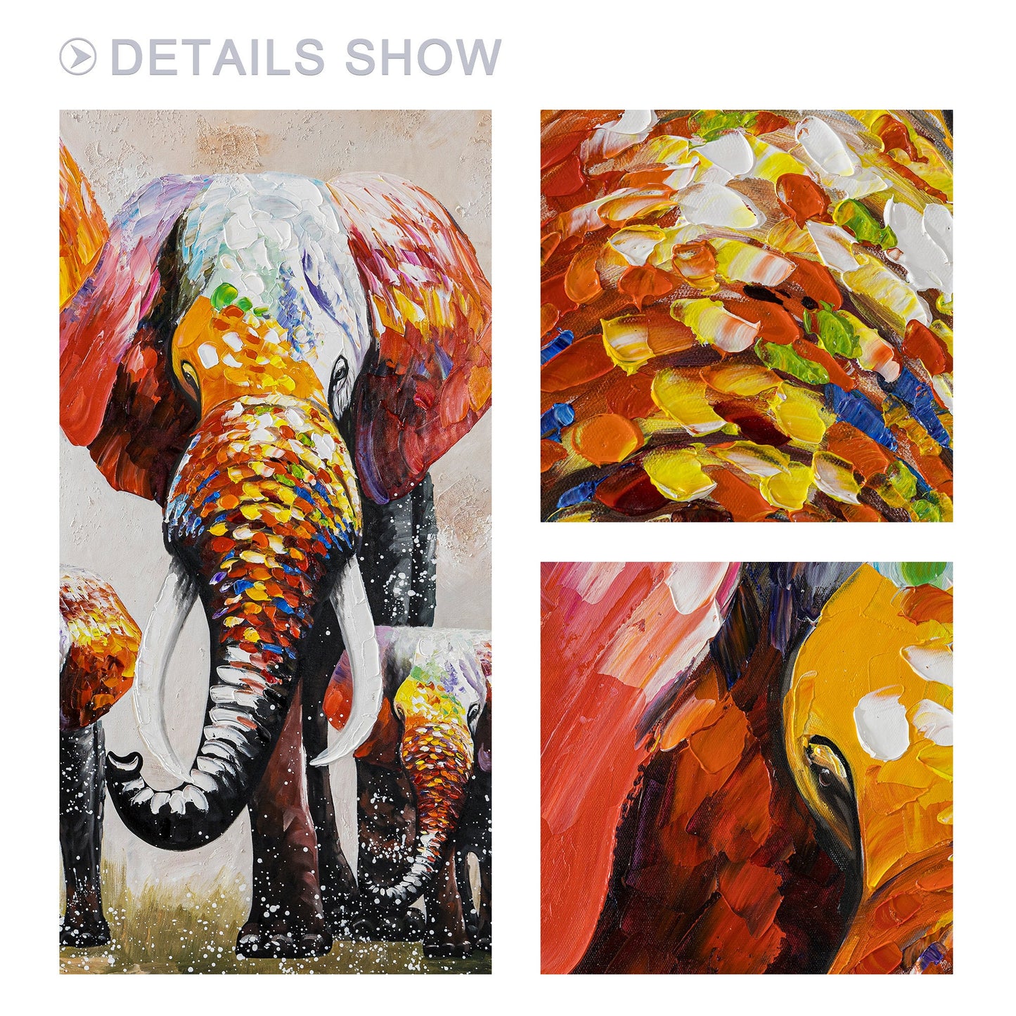 Elephant Family Canvas Painting Original, Palette Knife Textured Painting, Livin #4