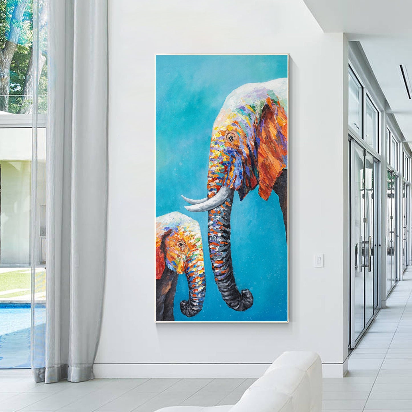 Elephant Family Painting: Colorful Pop Art on Canvas #2