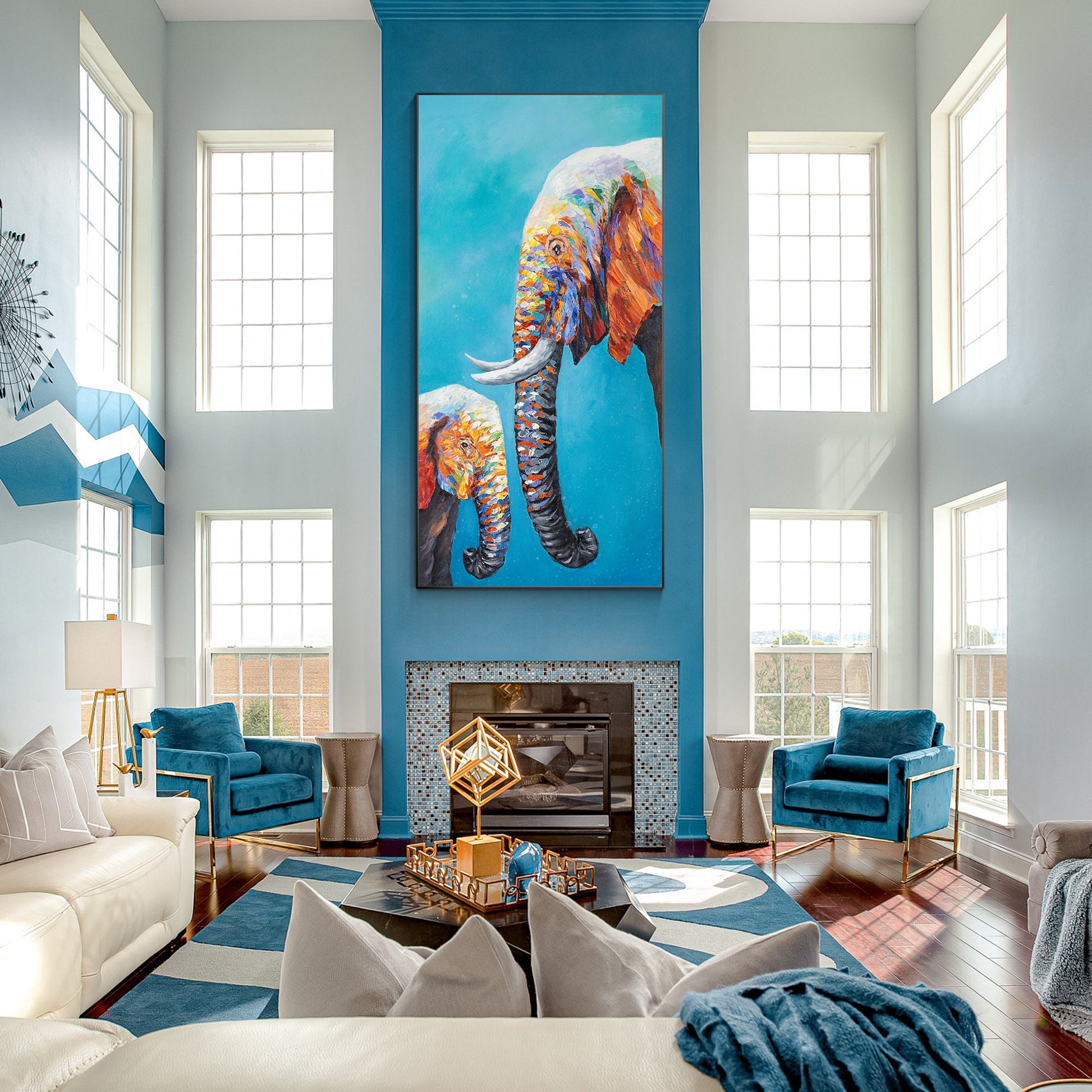 Elephant Family Painting: Colorful Pop Art on Canvas #3