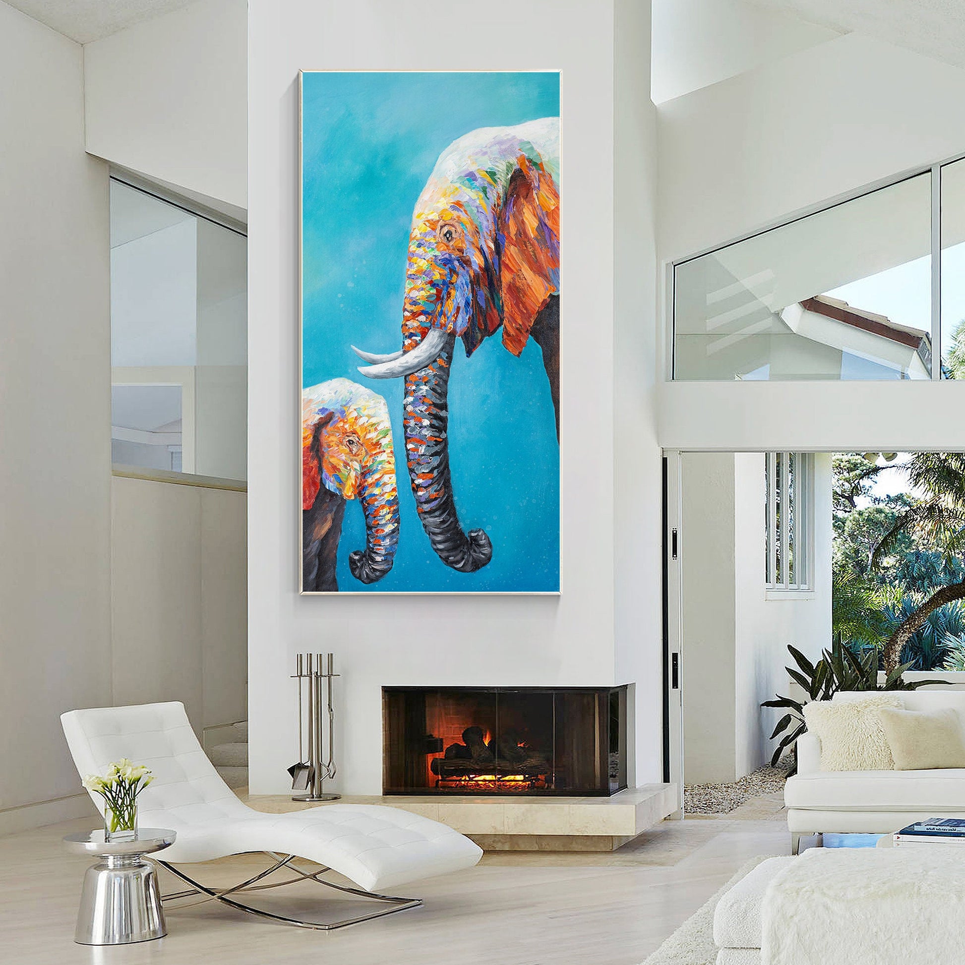 Elephant Family Painting: Colorful Pop Art on Canvas #5