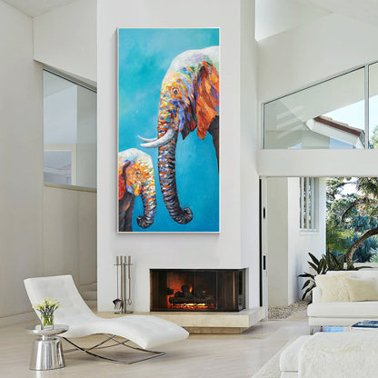 Elephant Family Painting: Colorful Pop Art on Canvas #5