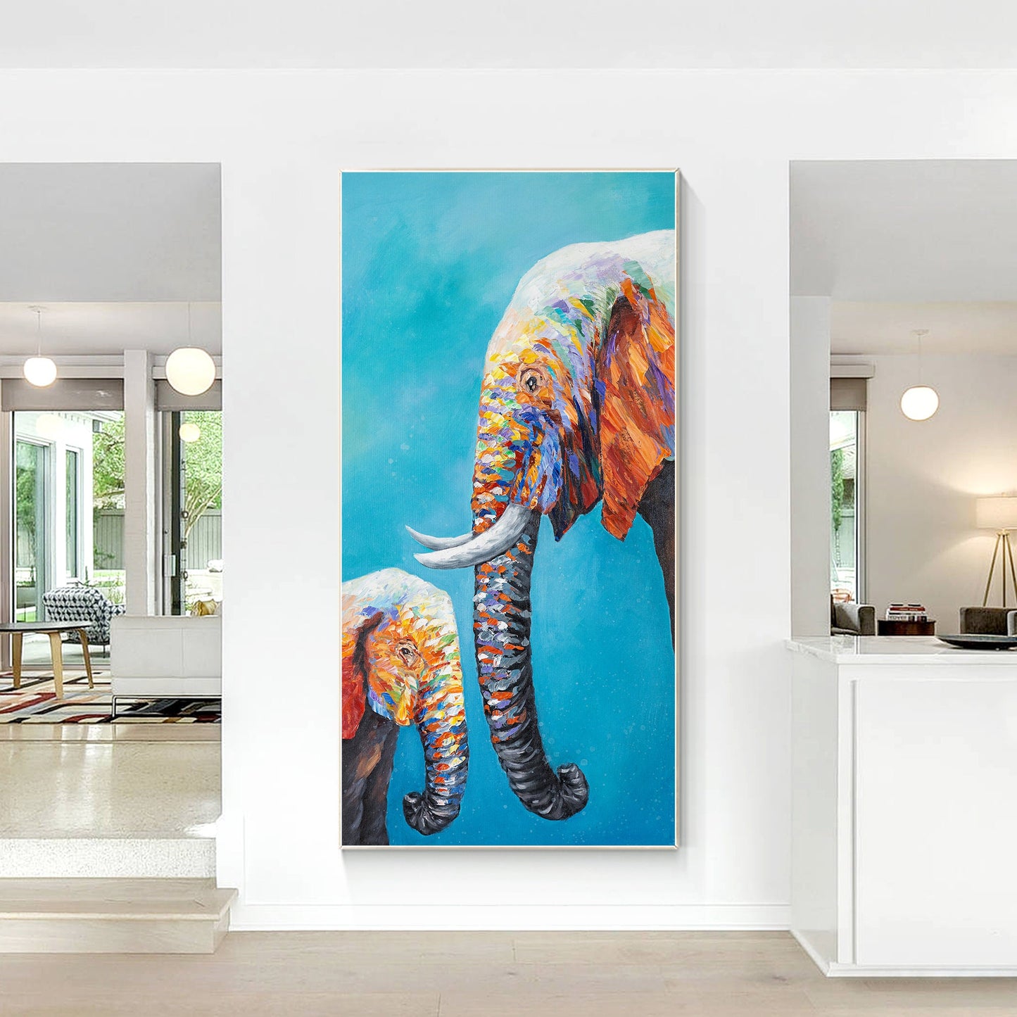 Elephant Family Painting: Colorful Pop Art on Canvas #6