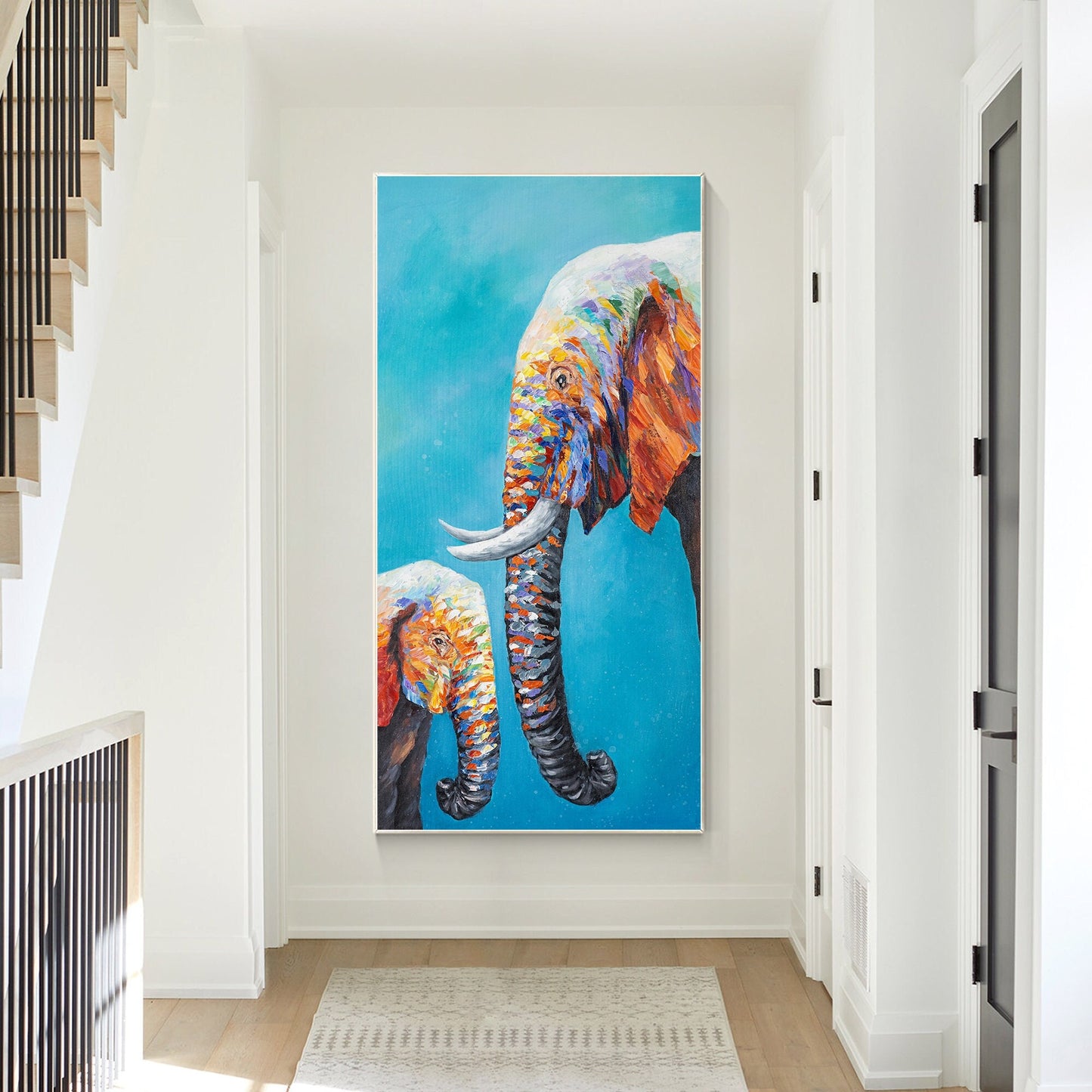 Elephant Family Painting: Colorful Pop Art on Canvas #1