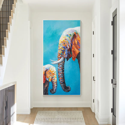 Elephant Family Painting: Colorful Pop Art on Canvas #1