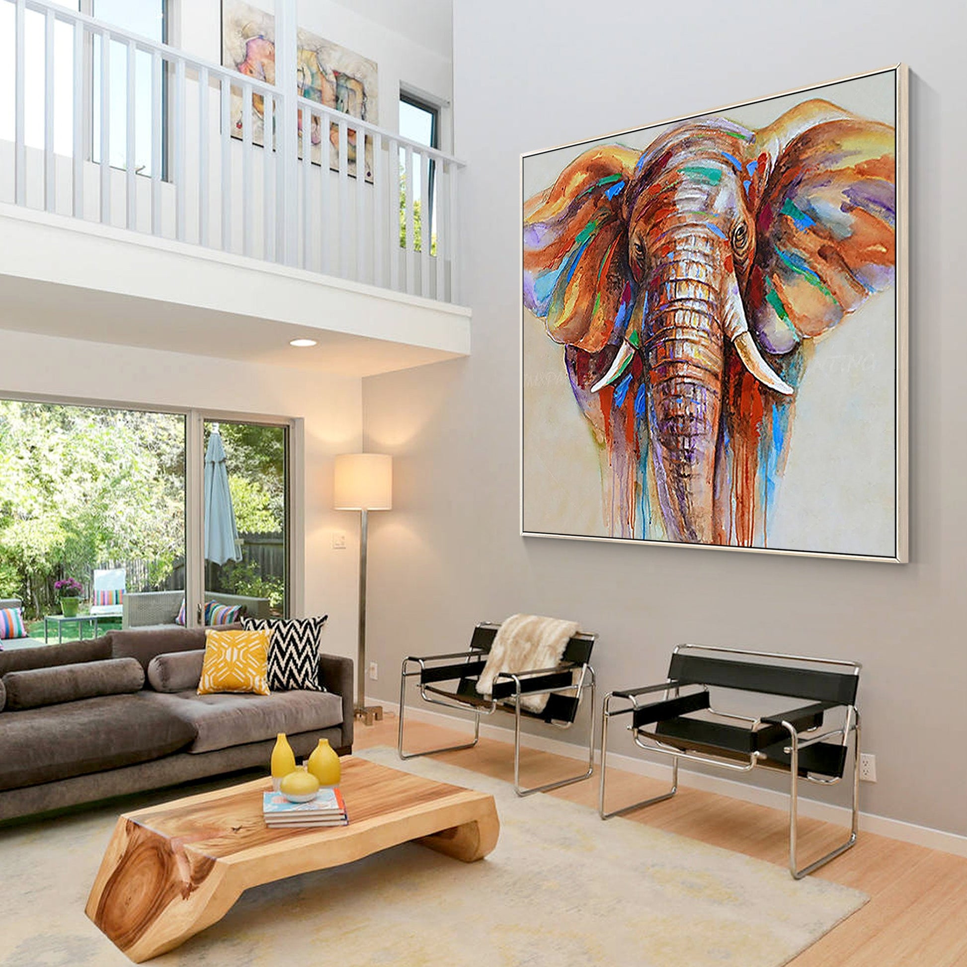 Elephant Painting Impressionist Elephant Extra Large Wall Art Square, Elephant P #2