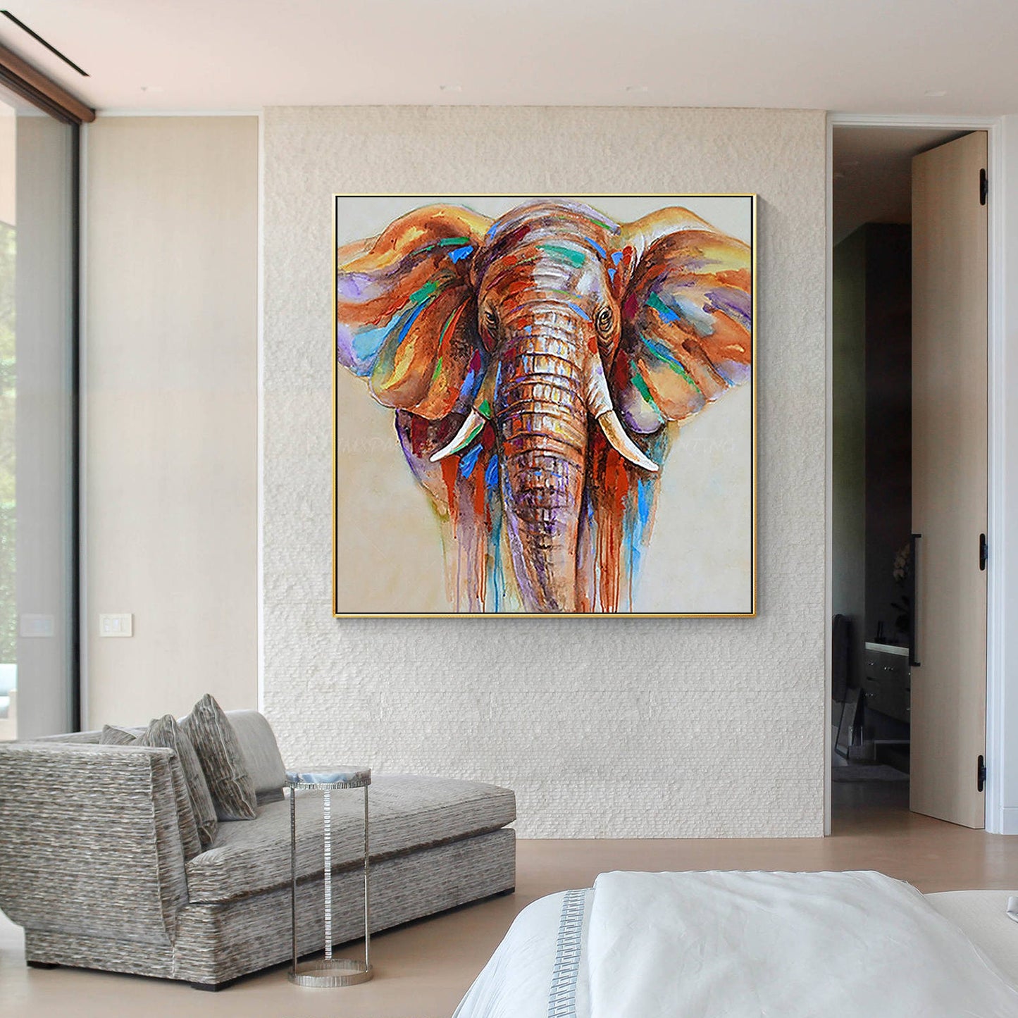 Elephant Painting Impressionist Elephant Extra Large Wall Art Square, Elephant P #3