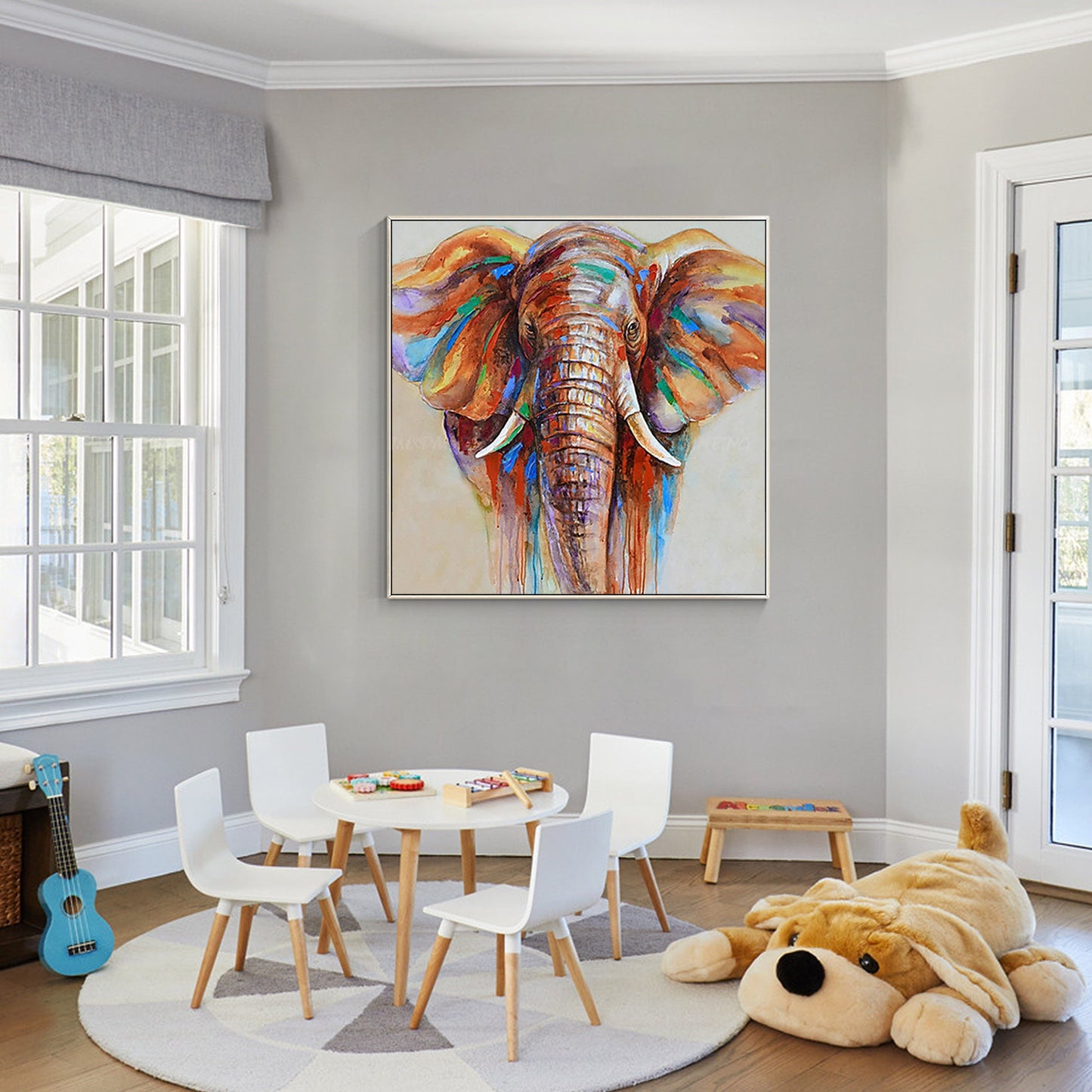 Elephant Painting Impressionist Elephant Extra Large Wall Art Square, Elephant P #5