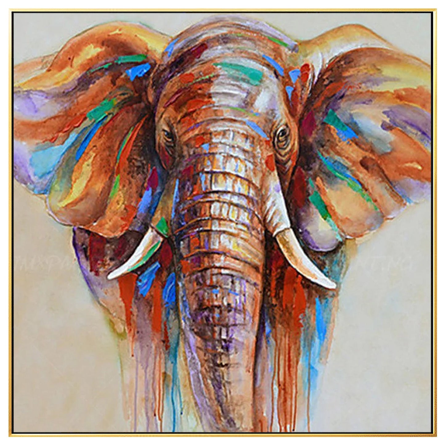 Elephant Painting Impressionist Elephant Extra Large Wall Art Square, Elephant P #7