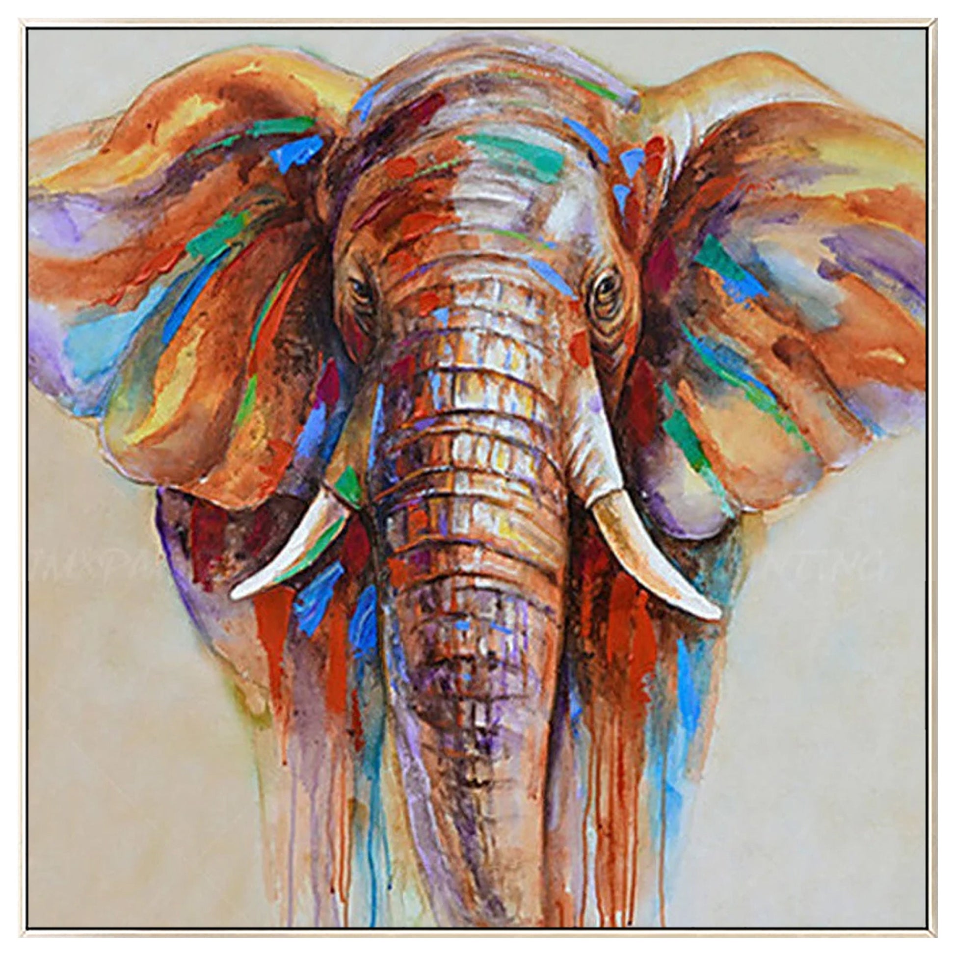 Elephant Painting Impressionist Elephant Extra Large Wall Art Square, Elephant P #8