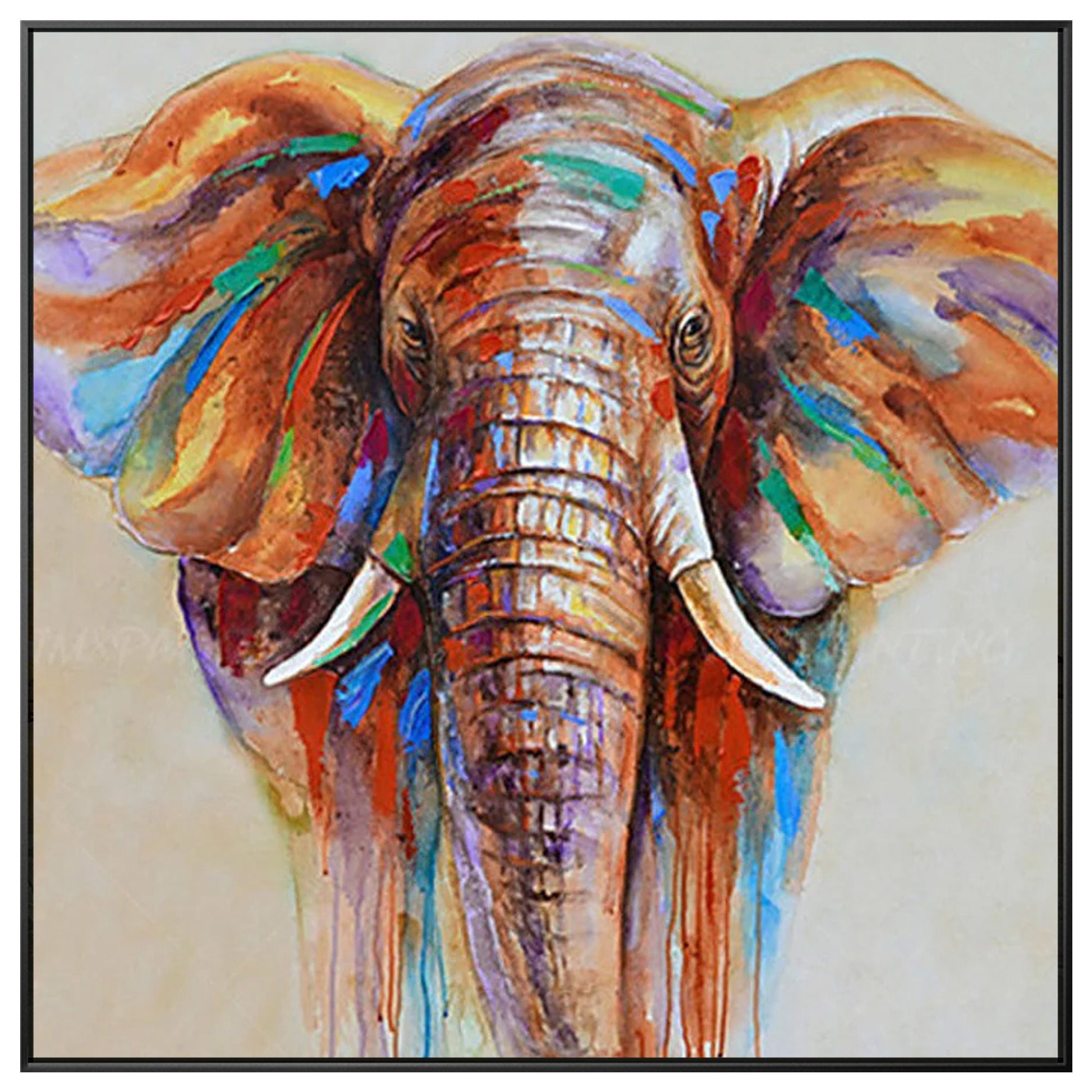 Elephant Painting Impressionist Elephant Extra Large Wall Art Square, Elephant P #9