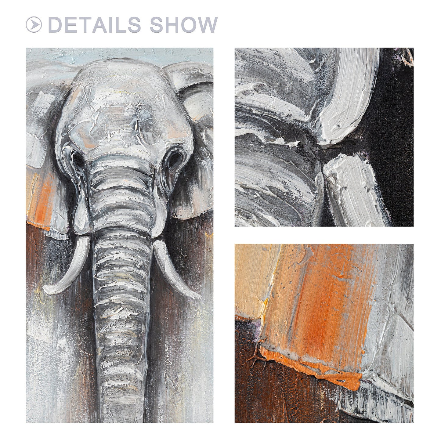 Elephant Textured Painting, Elephant Wall Art, Elephant Portrait Painting on Can #3
