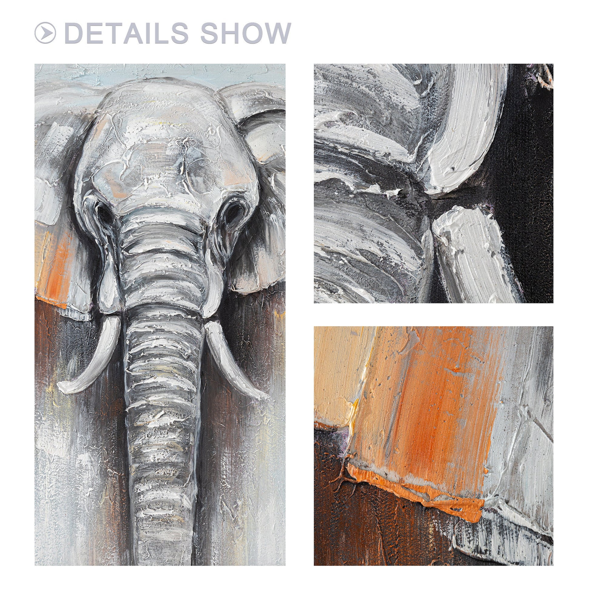 Elephant Textured Painting, Elephant Wall Art, Elephant Portrait Painting on Can #3