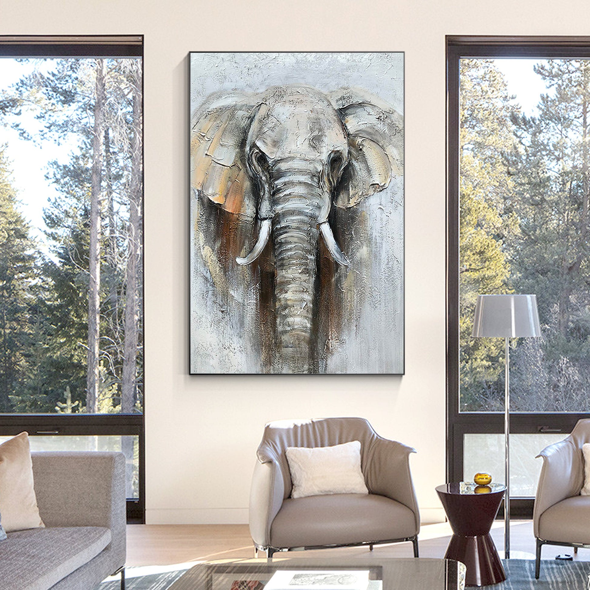 Elephant Textured Painting, Elephant Wall Art, Elephant Portrait Painting on Can #4