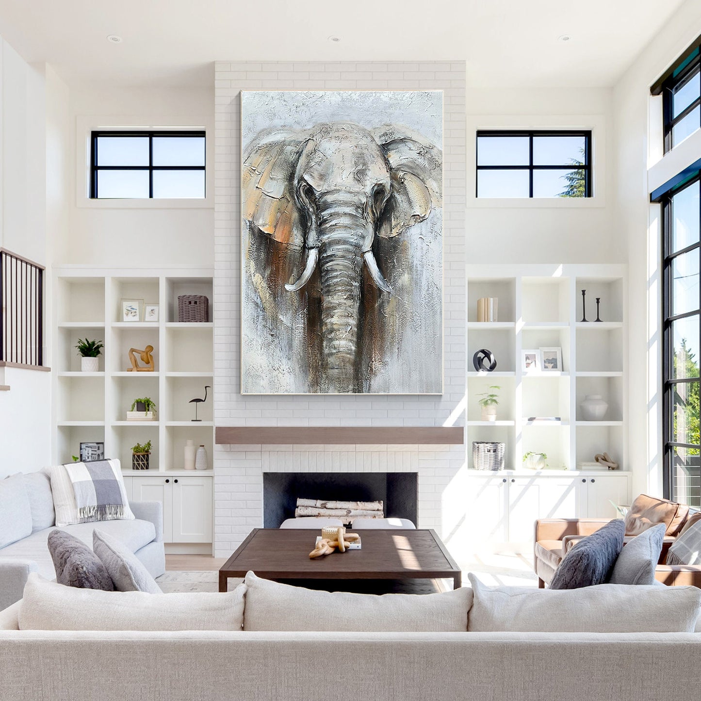 Elephant Textured Painting, Elephant Wall Art, Elephant Portrait Painting on Can #5