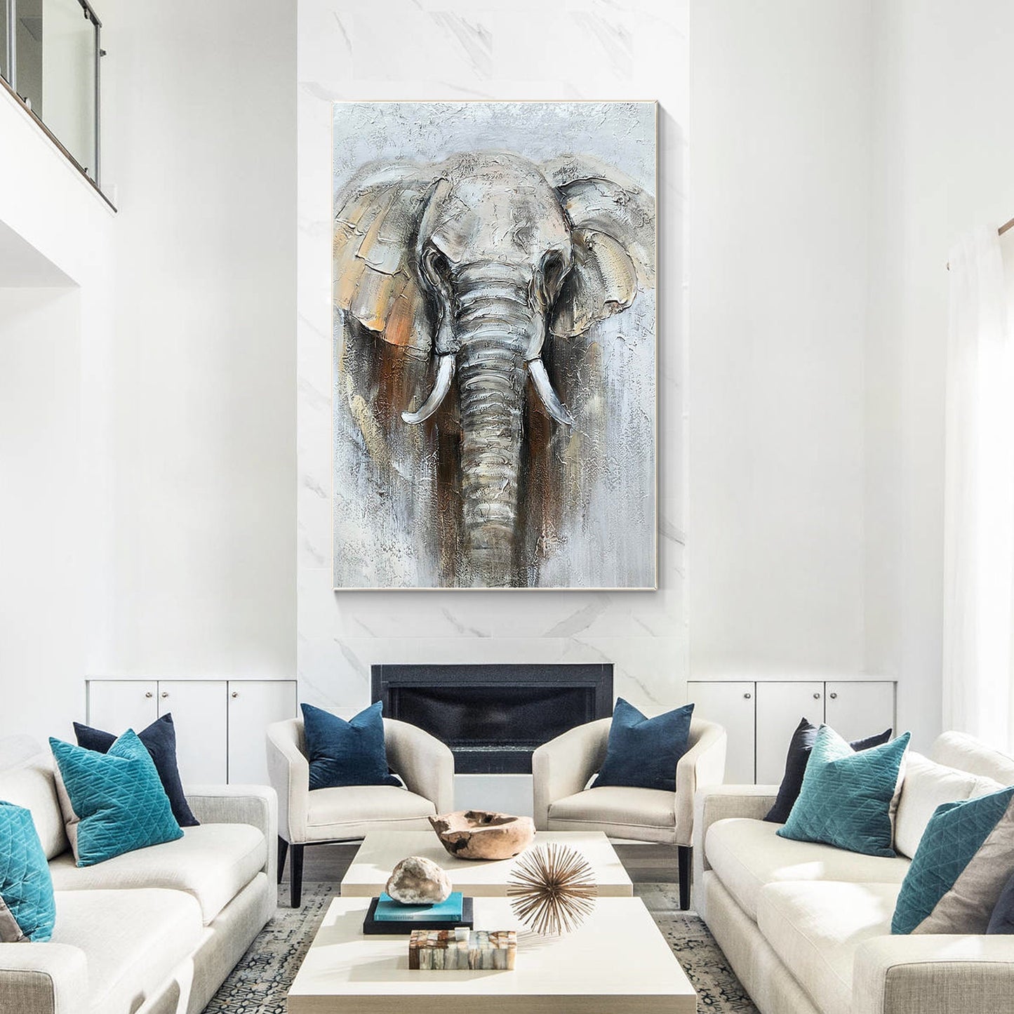 Elephant Textured Painting, Elephant Wall Art, Elephant Portrait Painting on Can #6