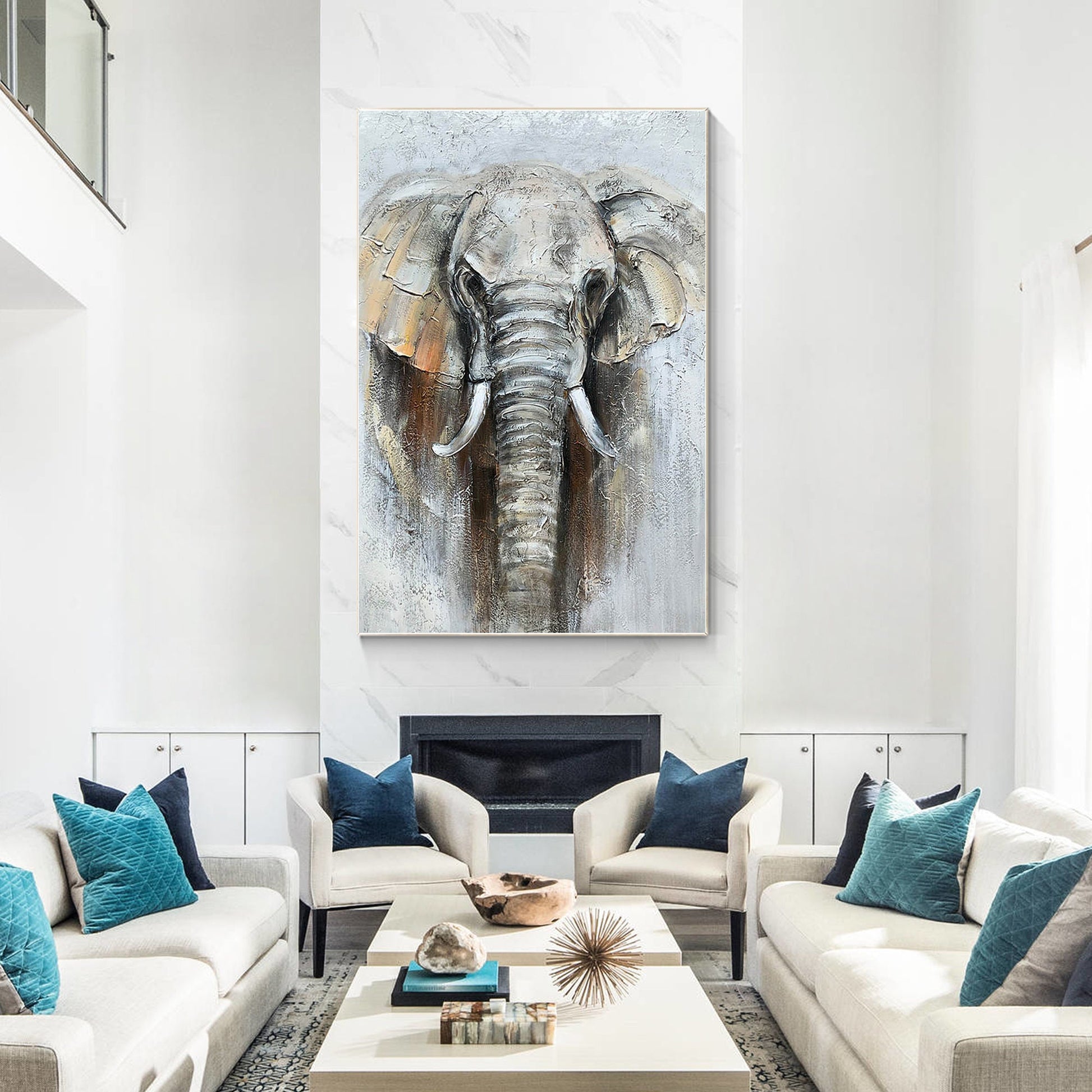 Elephant Textured Painting, Elephant Wall Art, Elephant Portrait Painting on Can #6
