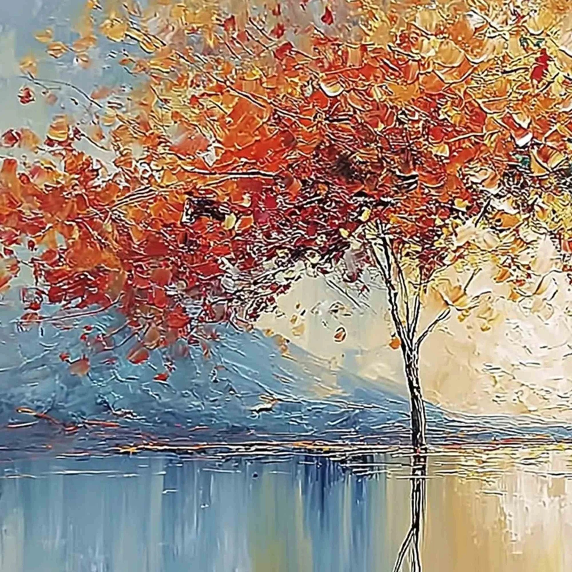 EMBER AND JADE: Textured Long Horizontal Landscape Painting of Trees | rectangular format, hand-painted canvas edge