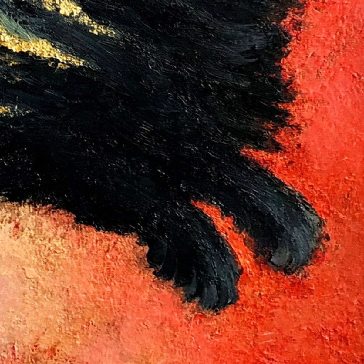 EMBER EYES: Bold Abstract Black Cat Painting with Gold Leaf | rectangular format, hand-painted canvas edge