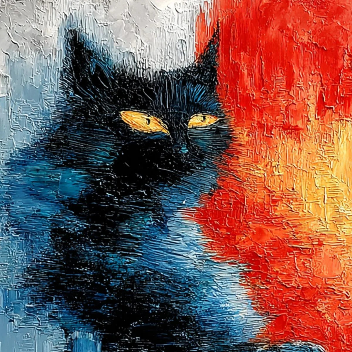 EMBER EYES: Textured Impasto Black Cat Painting on Canvas | rolled canvas, ready for custom framing