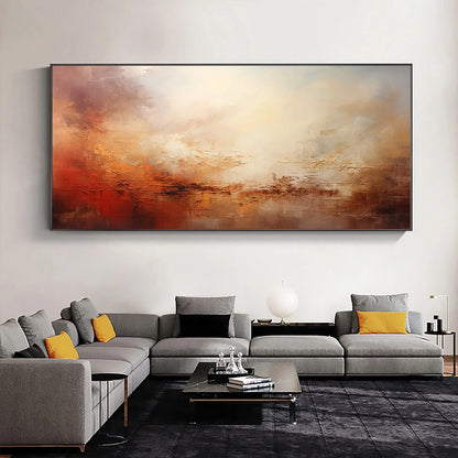 EMBER SKY: Abstract Landscape Textured Oil Painting in Warm Tones | Abstract closeup, raised brushwork detail