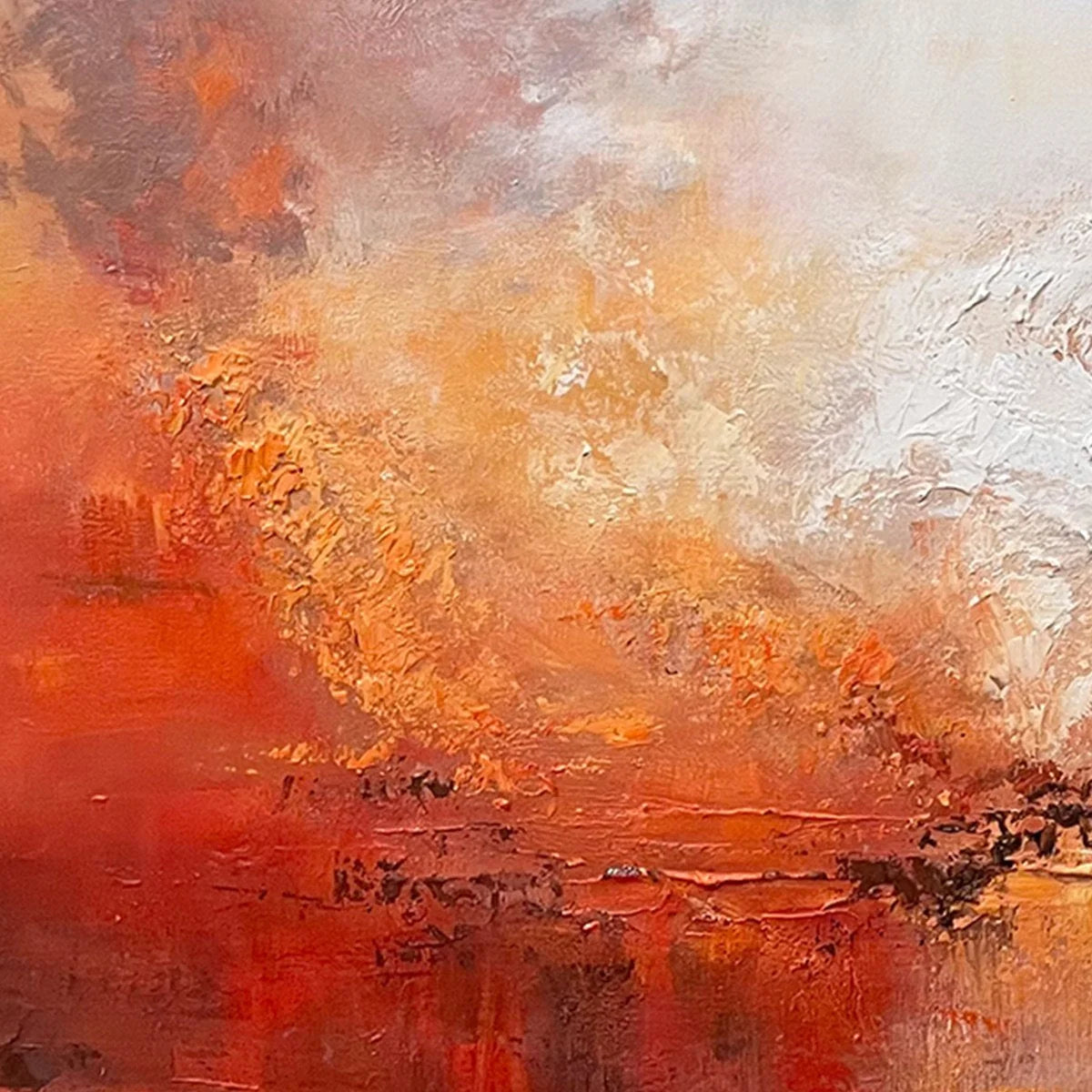 EMBER SKY: Abstract Landscape Textured Oil Painting in Warm Tones | rectangular format, hand-painted canvas edge