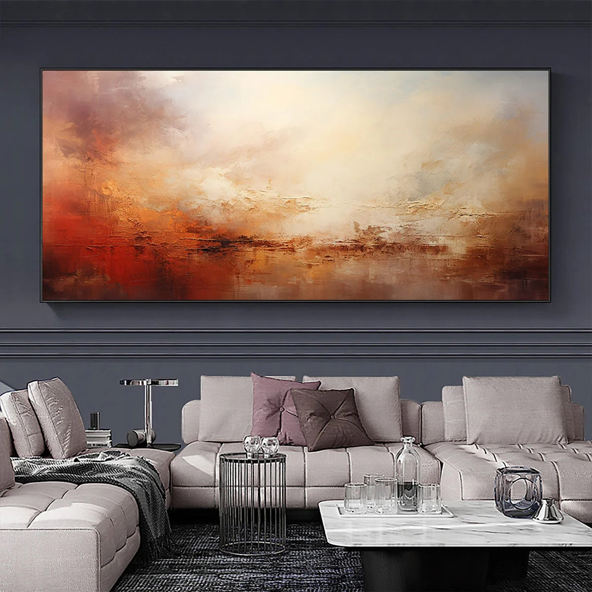 EMBER SKY: Abstract Landscape Textured Oil Painting in Warm Tones | rolled canvas, ready for custom framing