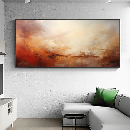 EMBER SKY: Abstract Landscape Textured Oil Painting in Warm Tones | Abstract mood, soft natural light studio shot