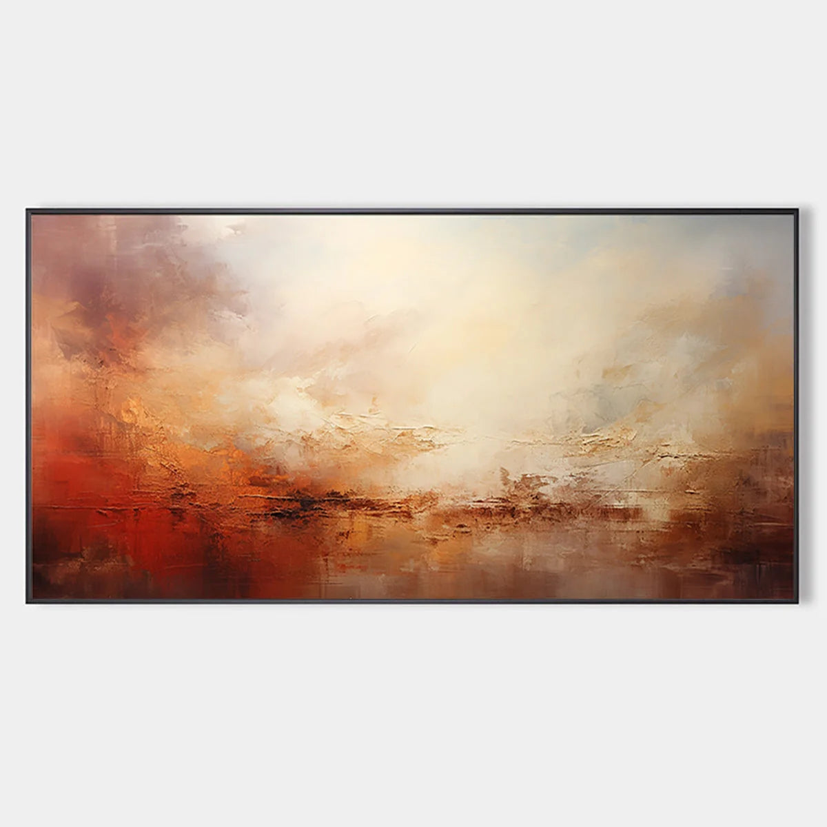EMBER SKY: Abstract Landscape Textured Oil Painting in Warm Tones | hanging in EMBER SKY: Abstract Landscape Textured Oil Painting in Warm Tones featuring layered textured brushwork in refined tone...