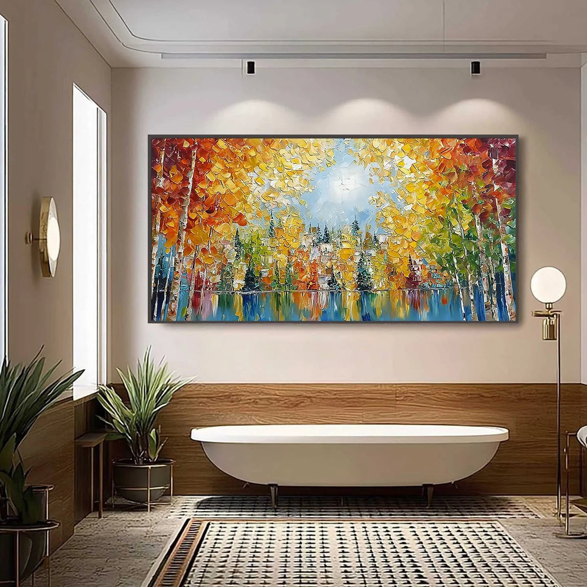 EMBERGLOW FOREST: Textured Palette Knife Autumn Forest Landscape Painting | Landscape closeup, raised brushwork detail
