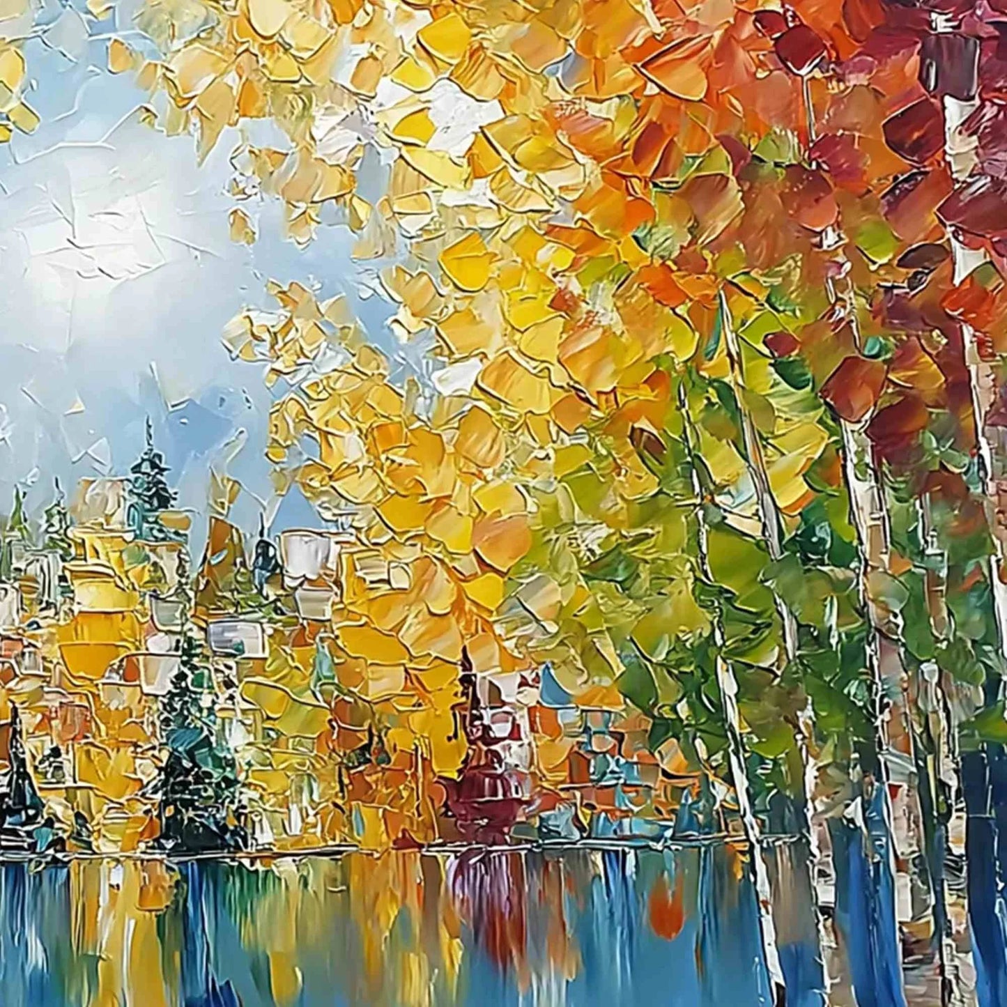 EMBERGLOW FOREST: Textured Palette Knife Autumn Forest Landscape Painting | rectangular format, hand-painted canvas edge