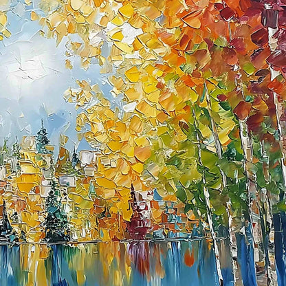 EMBERGLOW FOREST: Textured Palette Knife Autumn Forest Landscape Painting | rectangular format, hand-painted canvas edge