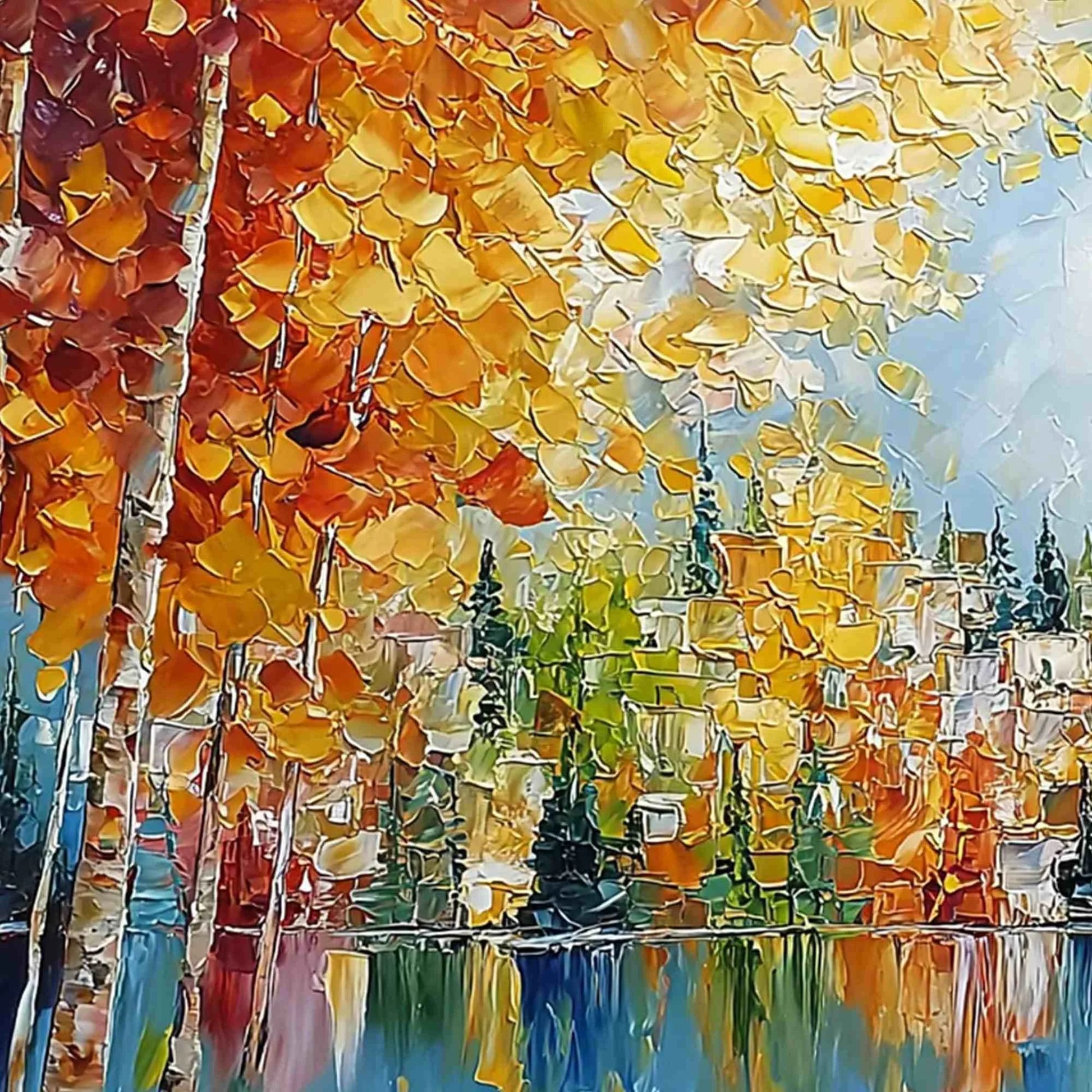 EMBERGLOW FOREST: Textured Palette Knife Autumn Forest Landscape Painting | rolled canvas, ready for custom framing