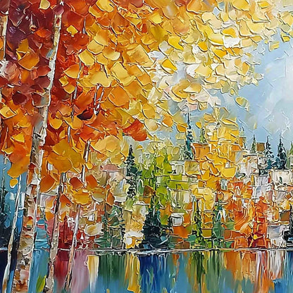 EMBERGLOW FOREST: Textured Palette Knife Autumn Forest Landscape Painting | rolled canvas, ready for custom framing