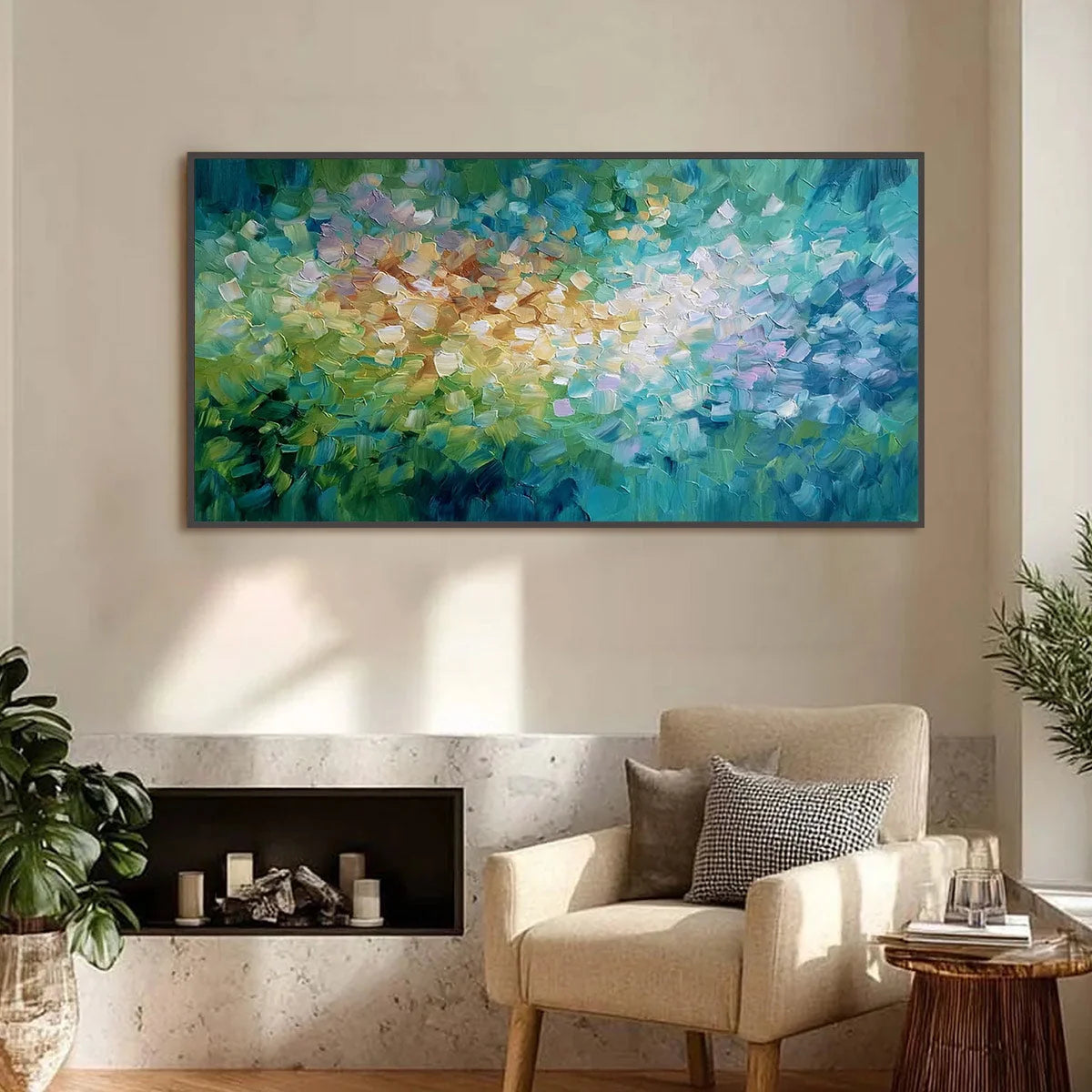 EMERALD BLOOM: Colorful Textured Abstract Floral Palette Knife Painting | Abstract closeup, raised brushwork detail