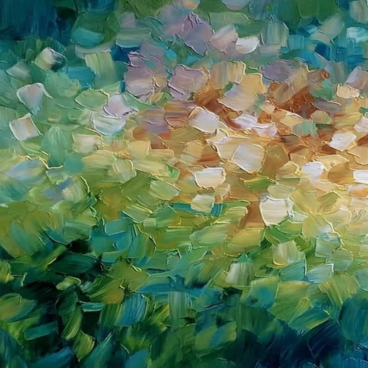 EMERALD BLOOM: Colorful Textured Abstract Floral Palette Knife Painting | rectangular format, hand-painted canvas edge