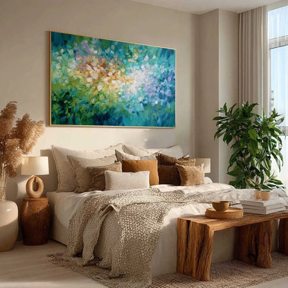 EMERALD BLOOM: Colorful Textured Abstract Floral Palette Knife Painting | green palette, original Hand-painted on premium stretched canvas using artist-grade oils; rich layered surface combines smo...