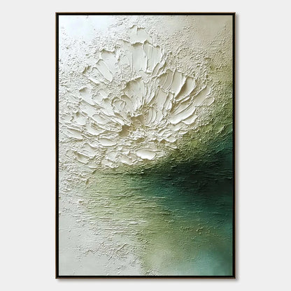 EMERALD BLOOM: Textured Wabi Sabi Floral Abstract Wall Art | hanging in EMERALD BLOOM: Textured Wabi Sabi Floral Abstract Wall Art featuring layered textured brushwork in refined tones; abstract co...