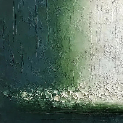 EMERALD CASCADE: Large Textured Wabi Sabi Abstract Painting | rectangular format, hand-painted canvas edge